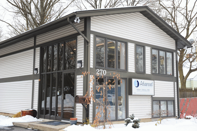 The front of our office in the winter