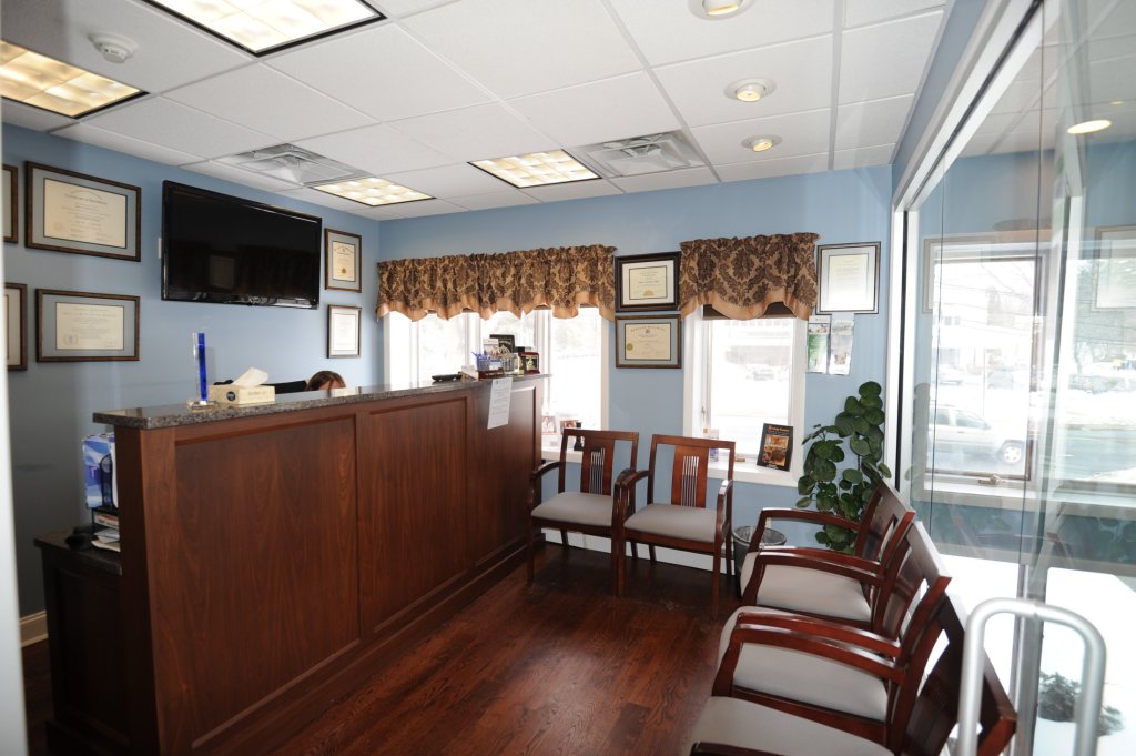 Inside our office waiting room and front desk
