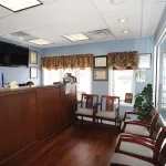 Inside our office waiting room and front desk