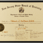 New Jersey State Board of Dentistry certificate