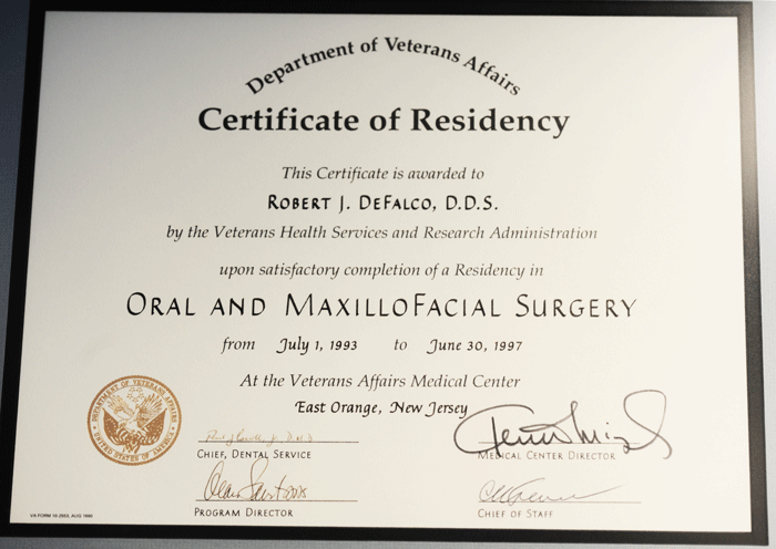 Certificate of Residency Dept. of Veterans Affairs