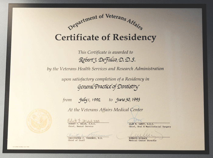 Department of Veterans Affairs Certificate of Residency