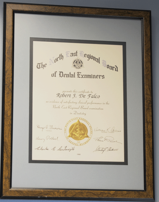 The North East Regional Board of Dental Examiners certificate